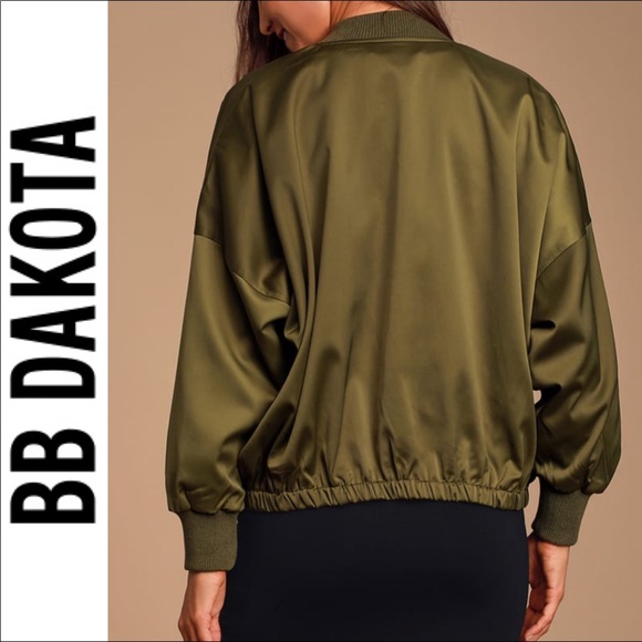 🆕 Jack By BB Dakota Olive Satin Bomber Jacket - Picture 5 of 8